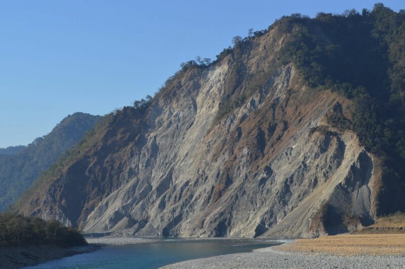 Landslide cliff going into water