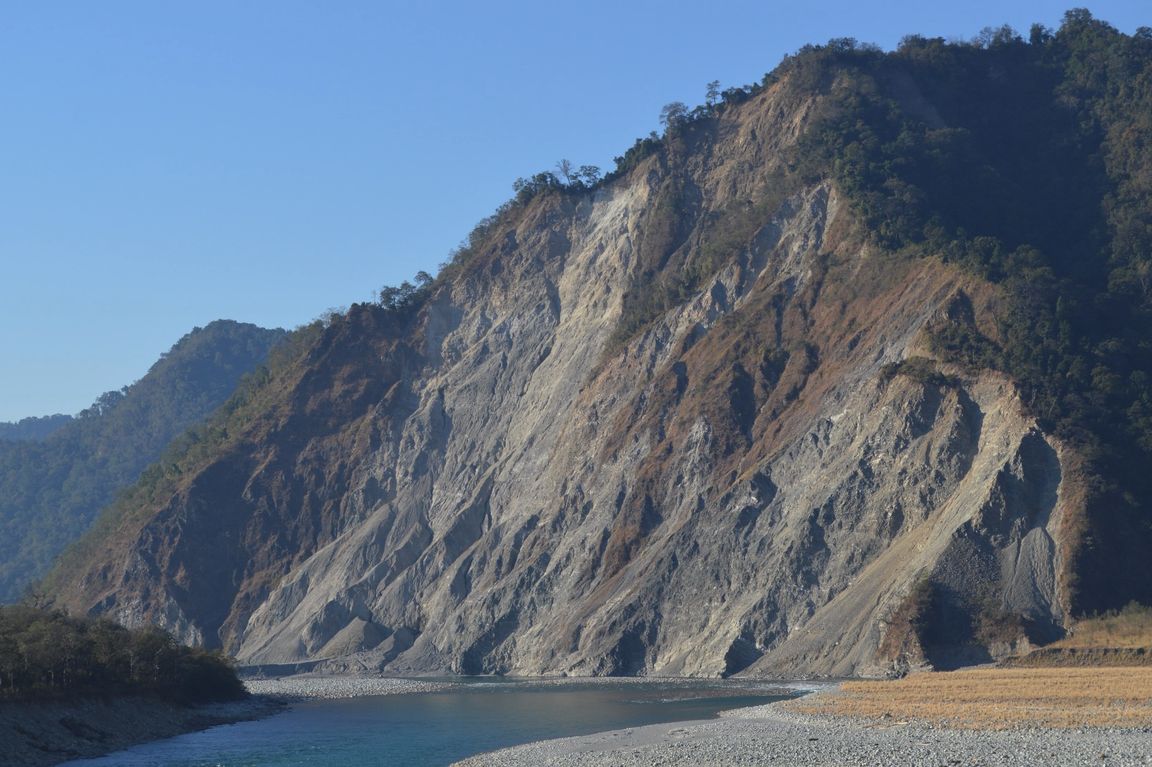 Landslide cliff going into water