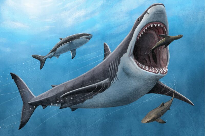 Megalodon eating seal illustration