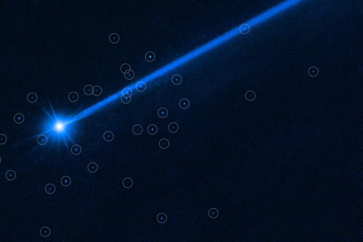 Graphic of boulder swarm around an asteroid